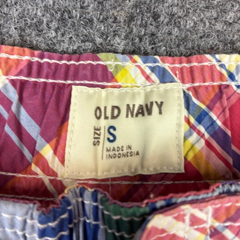 Old Navy Mens Size Small Plaid Madras Board Shorts Multi Color Swim Trunks